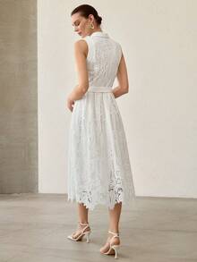 MOTF PREMIUM FASHIONABLE DESIGN SOLUBLE LACE DRESS, WAIST-DEFINING SLIMMING FLORAL DRESS FOR WOMEN - White - View 3