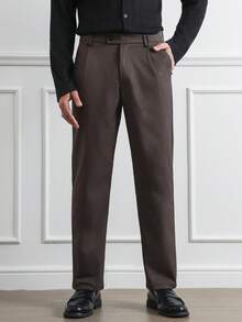 HUEFORM Men's Coffee Brown Cropped Straight Leg Business Pants Woven Fabric Plain Zipper Details - Coffee Brown - View 5