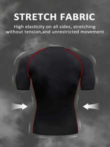 Manfinity Sport Corelite Men's Spider Print Raglan Short Sleeve Casual Fitness Workout T-Shirt Compression Shirt Men Rash Guard Men Spandex Shirts Men's Compression Tops Men's Compression Shirts - Black - View 2