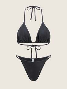 SHEIN Swim 女士吊带比基尼套装 夏季海滩 - 黑色 - 查看 5