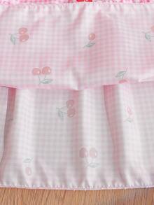 SHEIN Young Girls Cherry Digital Print Dress With 3D Cherry Frill Trim, Sleeveless A-Line, Casual, Beach, Party, Summer - Pink - View 6