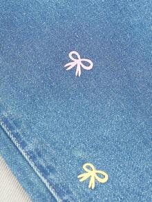 SHEIN Young Girl' Colorful Bow Embroidered Denim Jeans - Light Wash - View 4
