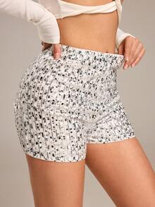 Glamine Damen Schwarze Pailletten Shorts, charmante Party Shorts - Weiss - Übersicht 2