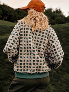 Avenne Plaid Zip-Up Long Sleeve Casual Sweatshirt For Women - Green - View 2