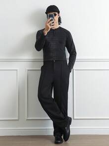 Manfinity Homme Men's Casual Solid Black Autumn Classy Formal Pants,Straight Leg Pleated Suit Trousers For Office,Church,Party&Commuting,Boyfriend Gift Dress Slacks - Black - View 2