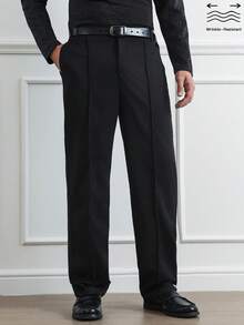 Manfinity Homme Men's Casual Solid Black Autumn Classy Formal Pants,Straight Leg Pleated Suit Trousers For Office,Church,Party&Commuting,Boyfriend Gift Dress Slacks - Black - View 5