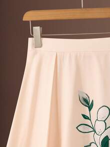 GlowEve 女士时尚优雅印花喇叭裙 - 墨綠色 - 查看 3