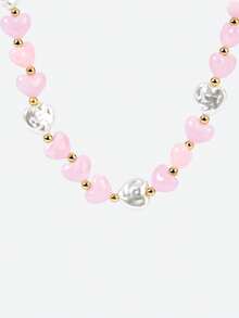 Opalesca Bộ dây chuyền và vòng tay mạ vàng 18K hình trái tim màu hồng đính ngọc trai, Trang phục, Phong cách cổ điển, Phụ kiện cưới/cô dâu, Phong cách thần tiên/cổ tích, Ngọc trai, Kim loại/Chất liệu, Mùa thu/Đông, Thanh lịch, Dành cho mẹ/phụ nữ/bé gái/người mẹ, Cao cấp, Cổ điển, Nhiều lớp, Pha lê, Vàng, Đính hạt, Ngày lễ tình nhân, Quà tặng - Hồng - Xem 6