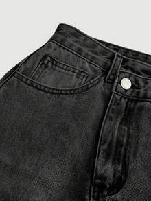 SHEIN MOD Women's Casual Sexy Denim Mini Skirt With Front Slit And Asymmetrical Hem, Blue - Black - View 3