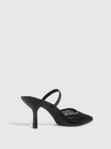 CUCCOO SZL Pointed Toe Backless High Heel Black Mesh Rhinestone Elastic Band Women's Stilettos, Fashionable, Sexy, Elegant French Style Open Toe Pumps Valentine's Day - Black - View 8