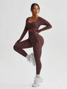 Slayform 女士休闲豹纹连体裤 - 棕色 - 查看 5