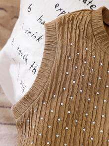 3件装女童（小号）针织圆领无袖背心，纹理面料饰有水钻，纯色，休闲日常穿着，夏季 - 彩色 - 查看 6