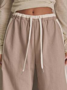 MUSERA Contrast Tie Elasticated Waist Wide Leg Trouser Tracksuit Pants Summer, Sporty, Casual, Day, Streetstyle, Streetwear - Multicolor - View 3