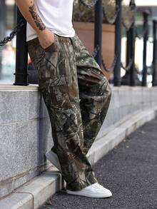 Manfinity EMRG Men's Casual Fashion Street Vintage Loose Fit All-Over Tree Branch Print Flap Pocket Straight Leg Cargo Jeans Men Army Pants - Multicolor - View 6