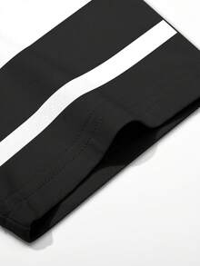 Manfinity Homme Men's Letter & Striped Print Casual Round Neck Short Sleeve T-Shirt - Black - View 5