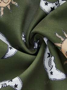 ROMWE Hippie Ladies' Sun Pattern Halter Top And Skirt Set - Army Green - View 4