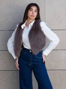 Hitanina 女士開襟背心外套 - 巧克力棕 - 查看 4