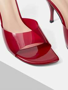 Mnmlis Women's High Heel Sandals, Fashionable Sexy Transparent Open Toe Slip-On Mules, Elegant Stiletto Party Slide Sandals, Spring/Summer - Burgundy - View 4