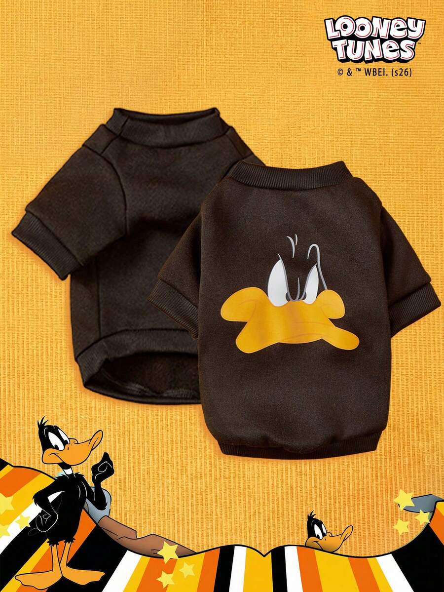 LOONEY TUNES X PETSIN 1 Small Black Duck Face Printed Pet Without A Hat, Black Autumn And Winter Thick Warm Pet Clothing - Black - View 1