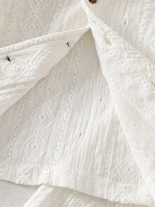 SHEIN 男婴夏季休闲几何镂空设计白色衬衫短裤套装（2件套），适合外出、拍照和派对穿着。 - 白色 - 查看 7