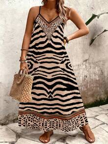 EMERY ROSE 大码女式豹纹宽松长款吊带裙，优雅百搭，适合日常和度假穿着，夏季必备 - 彩色 - 查看 4