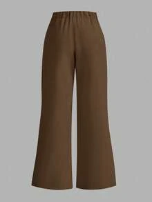 Firerie Pantalones anchos y sueltos con vuelo, elegantes y de talla grande, adecuados para primavera/verano - Café integral - Ver 2