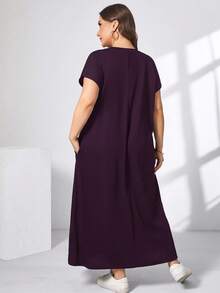 Shapeblank Damen Große Größen Frühling und Sommer Mode Lässig Locker Bequem Täglich Kurzarm Schwarz V-Ausschnitt Taschen Langes Kleid, Sommer Outfits für Damen, Kirchenkleidung für Damen, Old Money Stil für Damen, Lehrerin Outfits für Damen, Flughafen Outfit für Damen - Braun - Übersicht 3