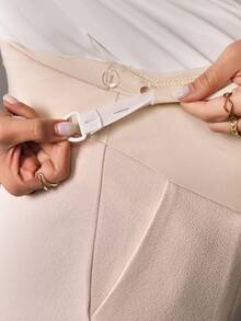 Momance Quần bầu ống loe xếp ly có thể điều chỉnh eo - Màu be - Xem 4