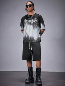 Manfinity VCAY Men's Loose Fit Digital Print Short Sleeve T-Shirt Set - Grey - View 1