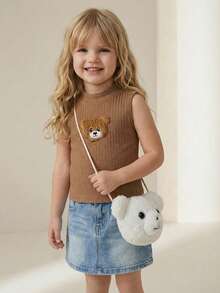 Maija Kids Maija Kids 少女夏季休閒舒適泰迪熊拼接短款背心