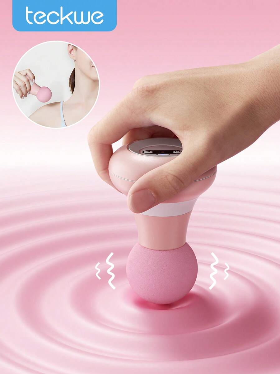 Teckwe 迷你按摩枪，用于肌肉放松，筋膜枪振动按摩器，便携式静音按摩器，适用于家庭、办公室、健身房，情人节礼物 - 粉色 - 查看 1