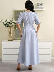 Modelyn Women's Elegant 3D Floral Decor Dress - Blue - View 4