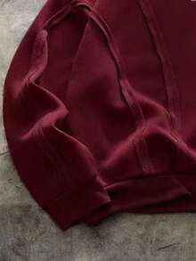 AXEPEAK Sudadera casual con paneles curvos desconstructidos - Burdeos - Ver 3