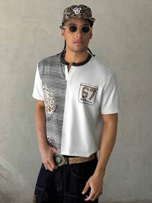 STEELVANCE Herren Lässig gestreiftes Patchwork Kurzarm T-Shirt, Sommer Rave Herren Sommer T-Shirt - Verschiedenfarbig - Übersicht 5