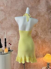 Elamini Y2K春夏女式沙滩度假休闲甜美海星钩针编织吊带裙 - 淡黃色 - 查看 2