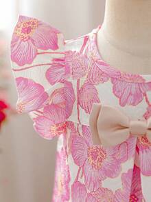 Glamorique Kids Baby Girls Spring/Summer New Jacquard Woven Bow Design Party Dress - Pink - View 7