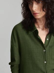 Ontre 两件套女士夏季套装，日常休闲家居服，海滩度假装，长裤+长袖衬衫套装，早午餐装，音乐节套装，优雅派对商务休闲装 - 軍綠色 - 查看 7