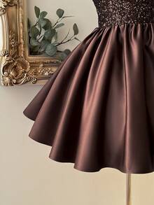 Lovelzi Gaun Pesta Formal Model A-Line Berpotongan Rapi dengan Tali Bahu Tipis, Elegan, dan Modis, Cocok untuk Tamu Pernikahan, Pesta Lajang, dan Prom. - Coffee Brown - View 7