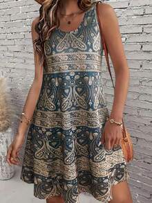 Elegant Paisley Print Sleeveless Dress For Women, Fashionable Vacation Wear, Spring/Summer - Multicolor - View 1