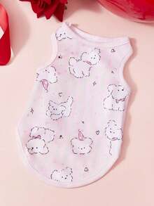 PETSIN 1pc White Cute Dog Love Valentine's Day Printed Pet Tank Top Sports Style Skin Friendly Breathable Summer Pet Clothes - Multicolor - View 5