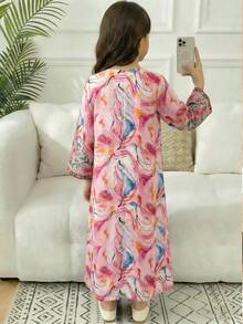 Loose Casual Extra Long Gold Thread Tassel Robe For Young Girls - Pink - View 3