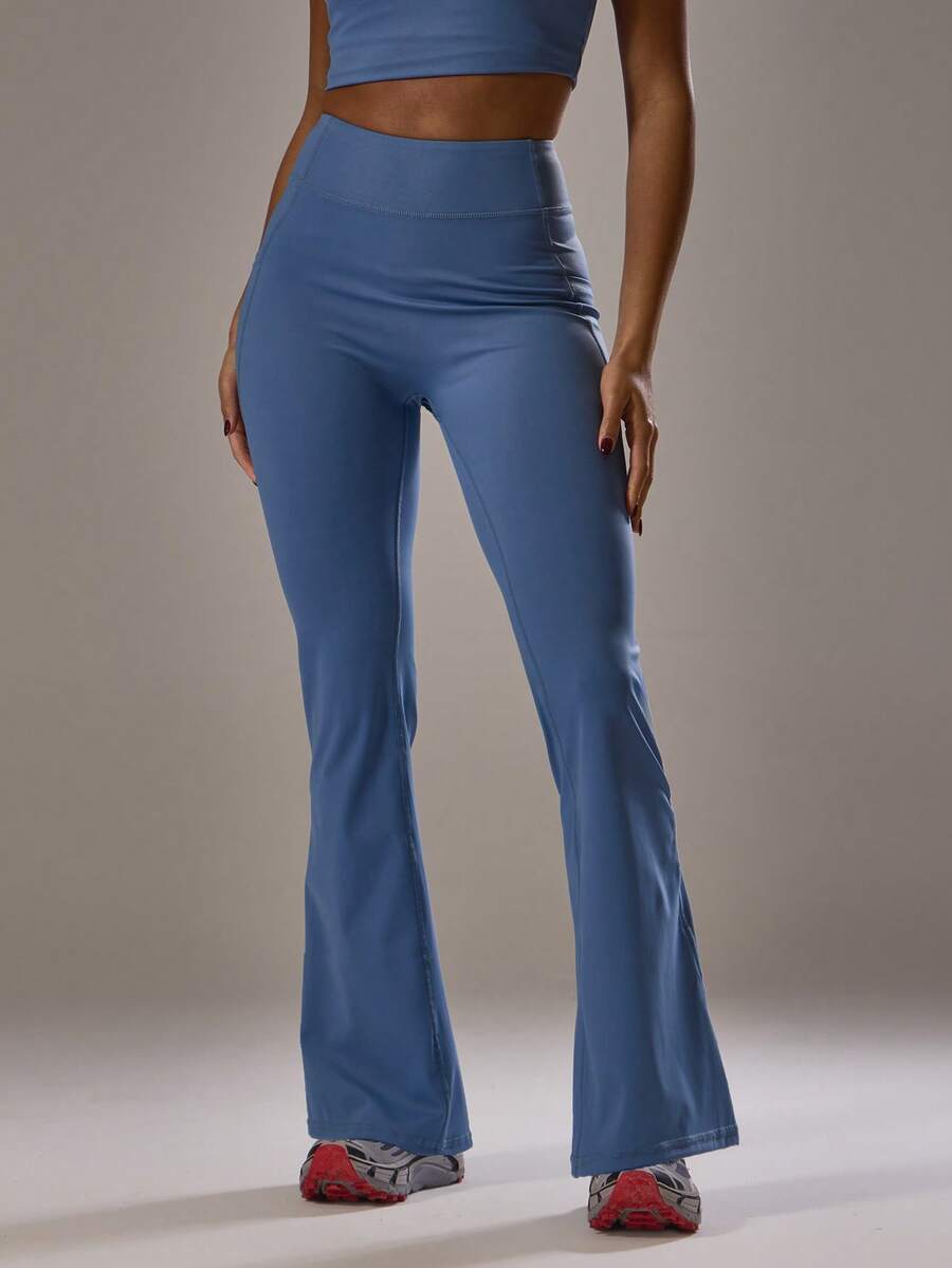 Musera Sport 运动高腰修身喇叭紧身裤，适合健身房锻炼，休闲夏季穿着。 - 霧霾藍 - 查看 1