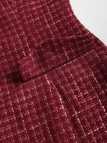 SHEIN PETITE Burgundy Plaid Blazer Jacket + Strapless Mini A-Line Dress 2 Pieces Set For Women, Autumn/Winter - Burgundy - View 4