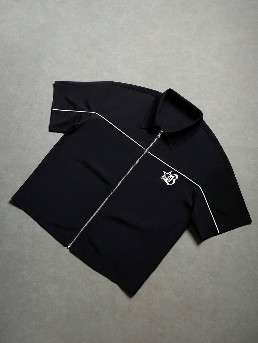 PAVTROS Gothic Letter Print Black Casual Shirt With Side Straps For Young Men - Black - View 1