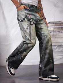 Manfinity RebelGame Men's Loose Woven Print Jeans Look Pants - Blue - View 5