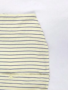 Sunspun 大码女式黄色条纹休闲度假长袖衬衫、吊带背心和短裤三件套 - 黃色 - 查看 3