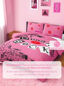 Mean Girls | SHEIN 这款三件套粉色印花被套采用柔软温暖的磨毛面料制成，颜色为玫瑰粉，并提供多种尺寸，适用于单人床、双人床、加大双人床和特大双人床。 - 玫粉色 - 查看 5