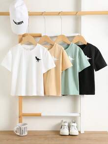 SHEIN 4pcs Kids Cute Cartoon Dinosaur Print Short Sleeve T-Shirts, Casual & Versatile,  Toddler Boy Clothes  Summer Outfits - Multicolor - View 5