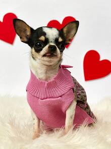 Rose Leopard Print Bow Pet Sweater – Autumn/Winter New Style Pet Clothes For Teddy & Golden Retriever Large Dogs - Hot Pink - View 4