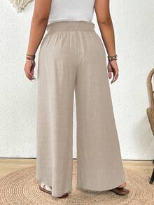 SHEIN Frenchy Plus Size Solid Color Casual Split Pants Wide Leg Summer Pants Loose Pants - Khaki - View 4